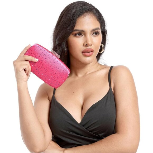 🆕 Women Pink Crystal Clutch Purses Evening Wedding Party Bridal Rhinestone Bags - Picture 8 of 9